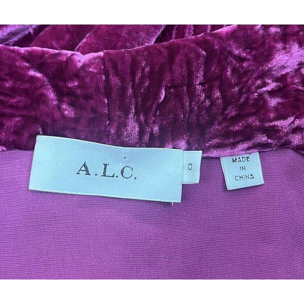 A.L.C. Kiera Pink Velvet Mini Party Cocktail Dress Deep V-Neck Belted Size 0 - Picture 6 of 7